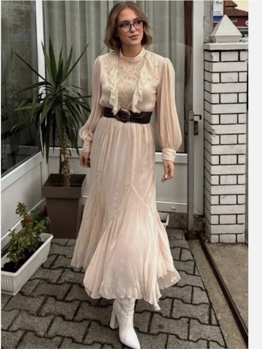 ZARA NEW WOMAN BELTED LACE MIDI DRESS RUFFLE MID ECRU Size M ReF: 5029/198/715